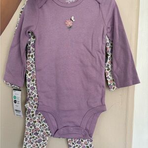 Carter's Purple Long-Sleeve Baby Bodysuit with Floral Accent